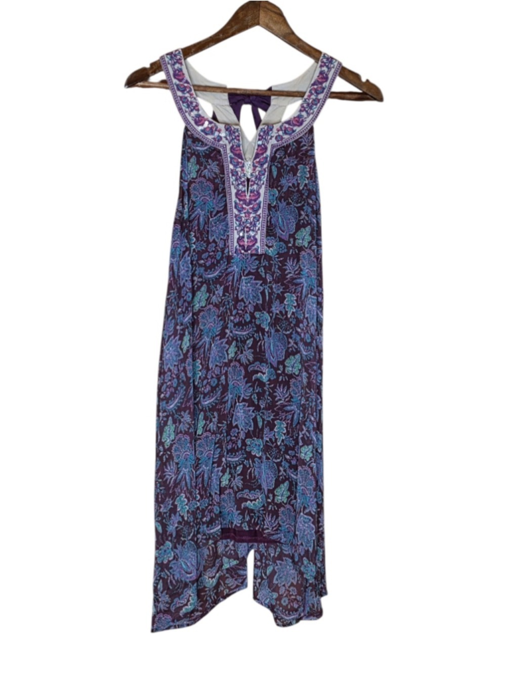 Free People Waltz Of Flowers Boho Mini Dress Tunic Purple Floral Racerback M - Picture 2 of 6